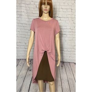 The Line Of Style Hi-Low Short Sleeve Pink Top Size L